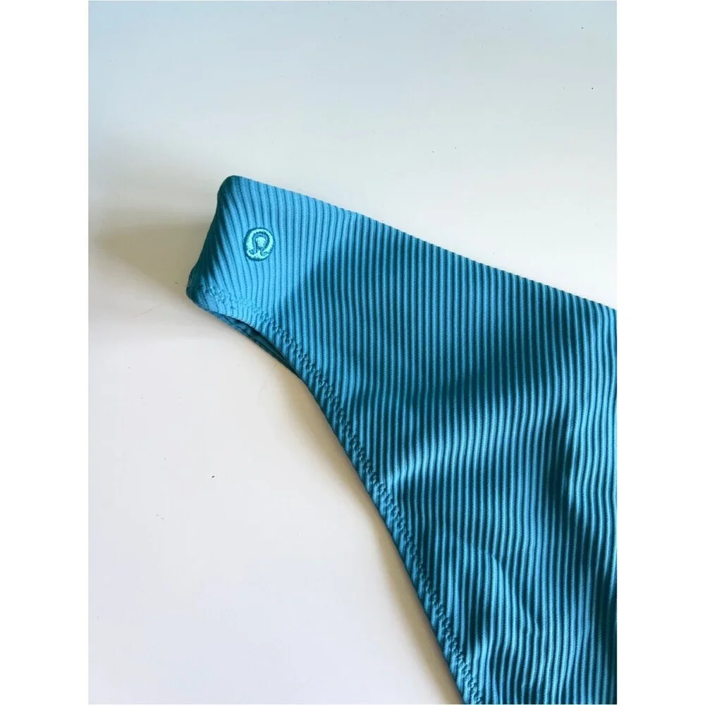 Lululemon Teal Ribbed High-Rise Skimpy-Fit Swim Bikini Bottoms Summer Athletic
